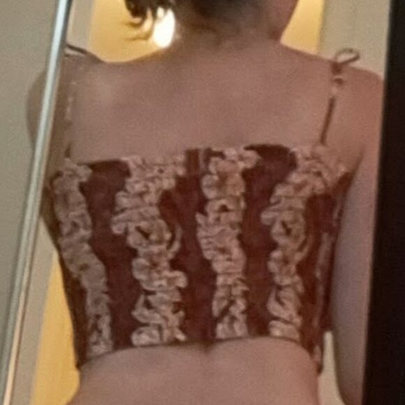 Orange and white waffle crop top with straps tied in loops Small SANS SOUCI - Picture 5 of 7